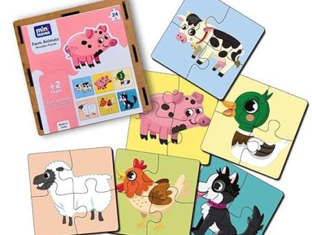 4 Piece Wooden Jigsaw Puzzle - Set of 6 : Farm Animals